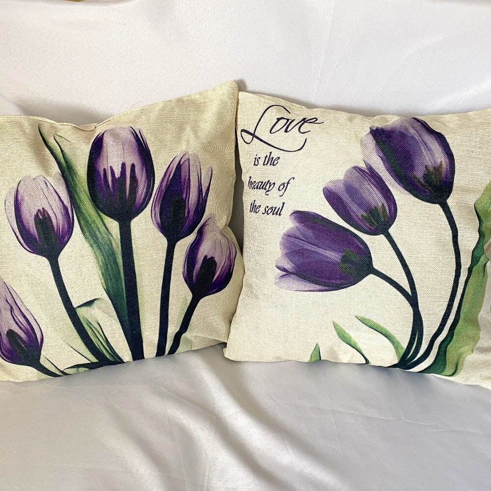 2 Pc Set Purple Tulips Accent Pillow Cases...18x18"